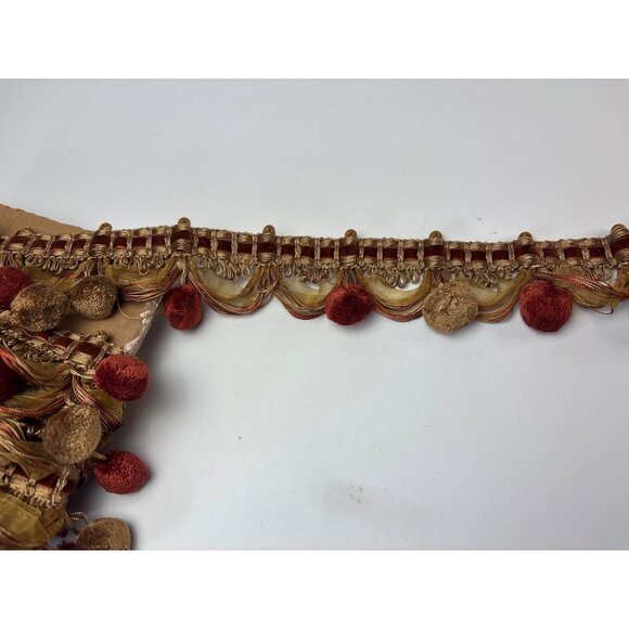 Decorative Pom Pom Tassel Trim 3 yards + 15" Gold & Rust Colors Gorgeous Home Dé - Picture 1 of 10